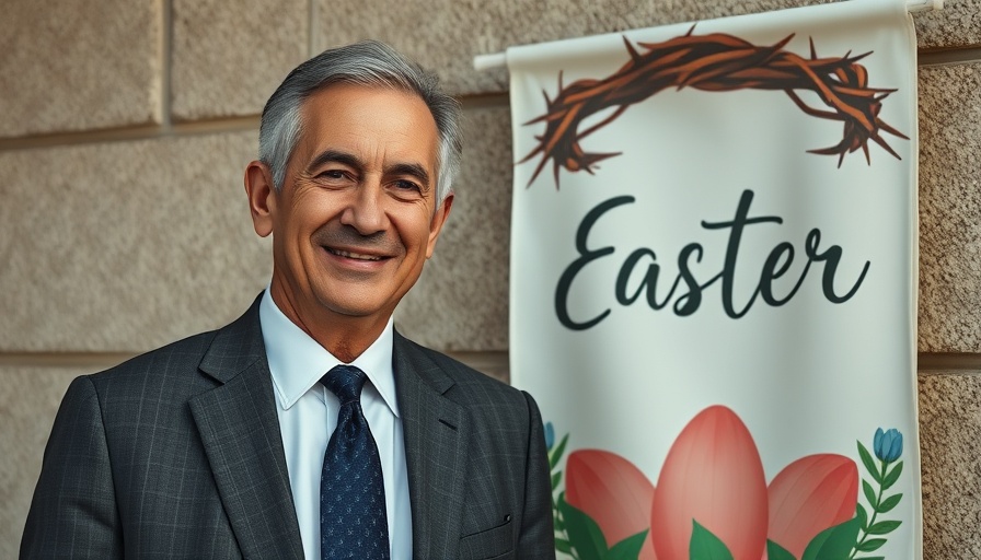 Rick Renner beside Easter-themed banner with crown of thorns.