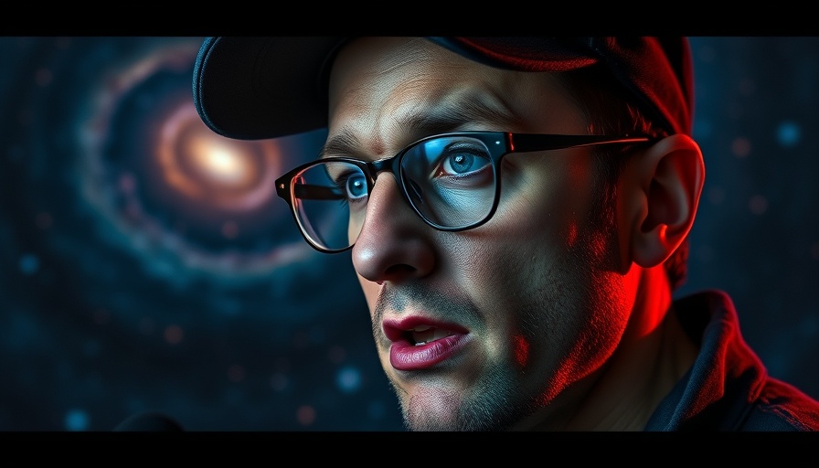 Focused man altering reality through faith with cosmic backdrop.