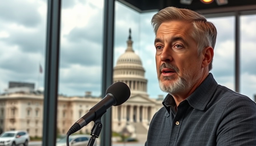 Middle-aged man speaking in a studio with Capitol view