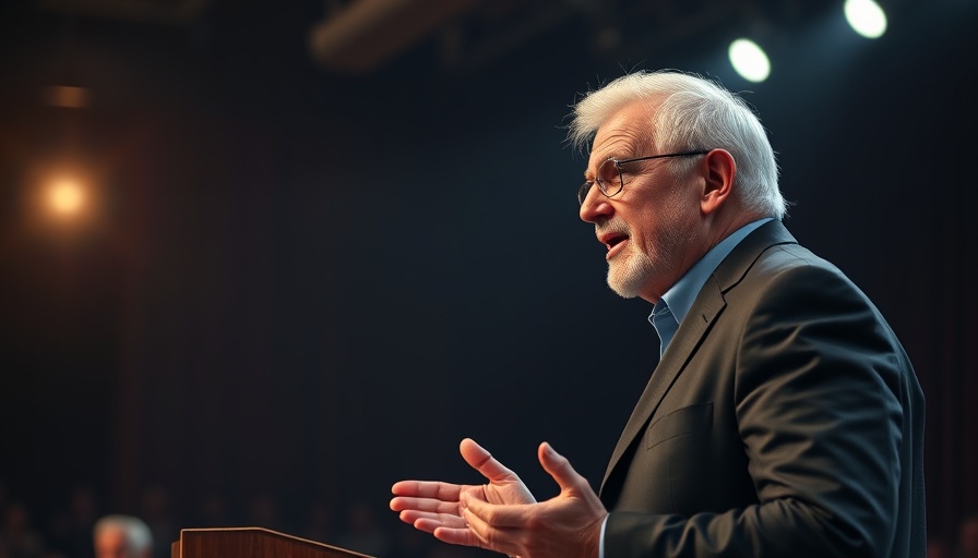 Distinguished speaker discussing eternal rewards on stage.