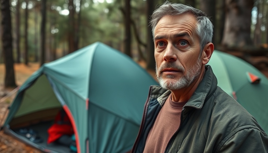Curious man outside tent asking 'What Are You Hiding in Your Tent?'