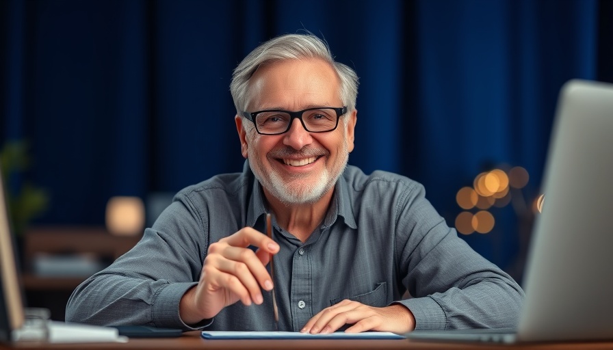 Middle-aged man smiling warmly on 'Feed on His Faithfulness' set.