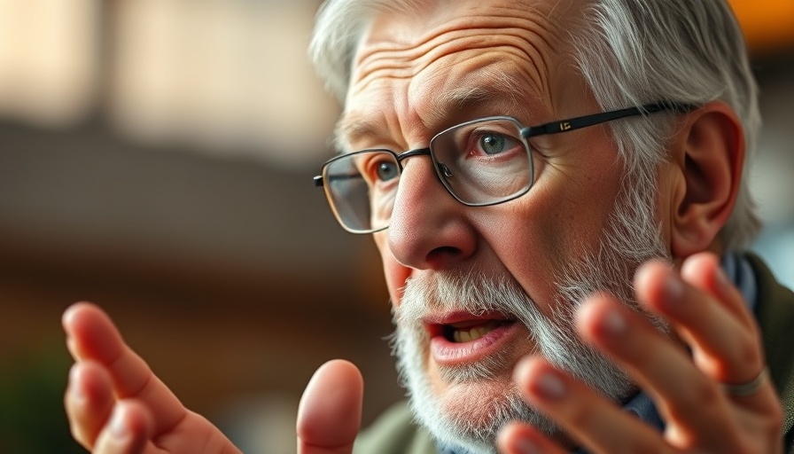 Animated elderly man speaking passionately