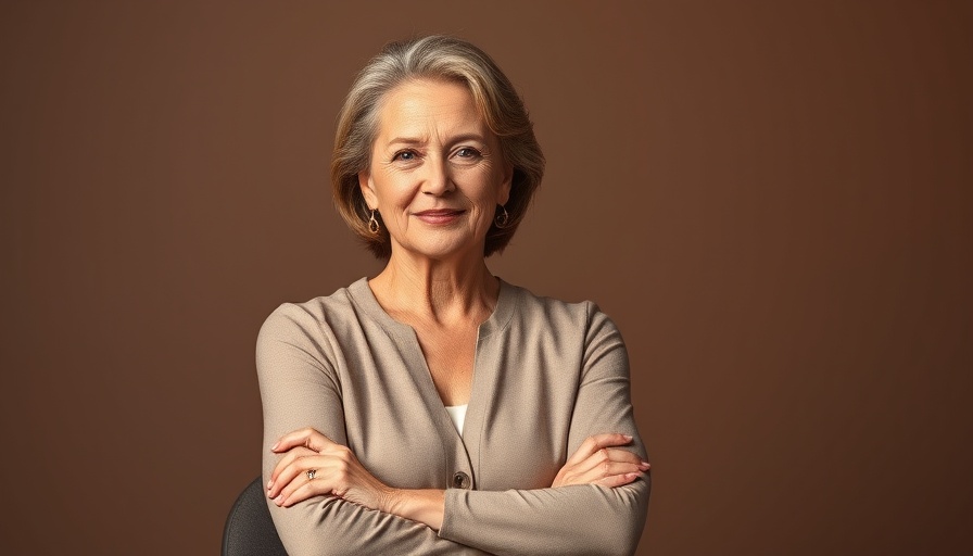 Confident mature woman seated with a poised expression.