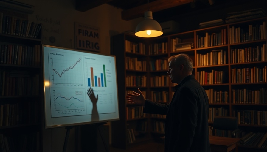 America's prophetic future presentation by a man in a room with whiteboard and bookshelves.