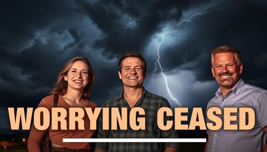 Three adults discussing overcoming worry for Christians with stormy background.