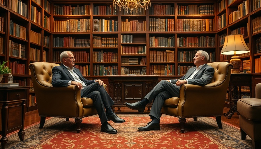 JosephZ discussion in elegant library setting, warm lighting.