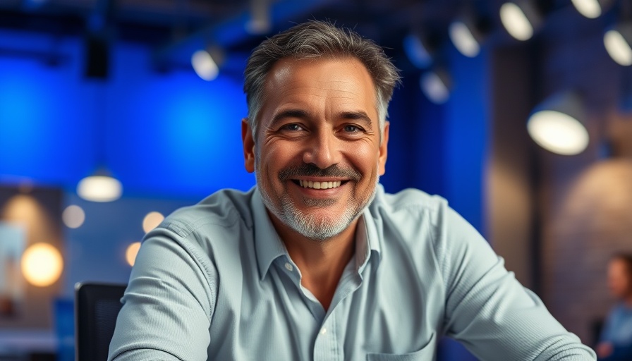 Dutch Sheets smiling at a desk in a blue-lit studio.