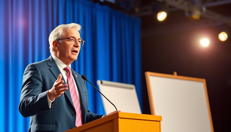 Man speaks on stage about how judicial activism could impact divine plans.