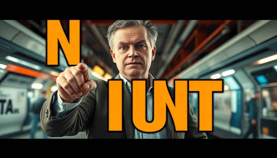Bold design with man pointing, underground cities text, cinematic.