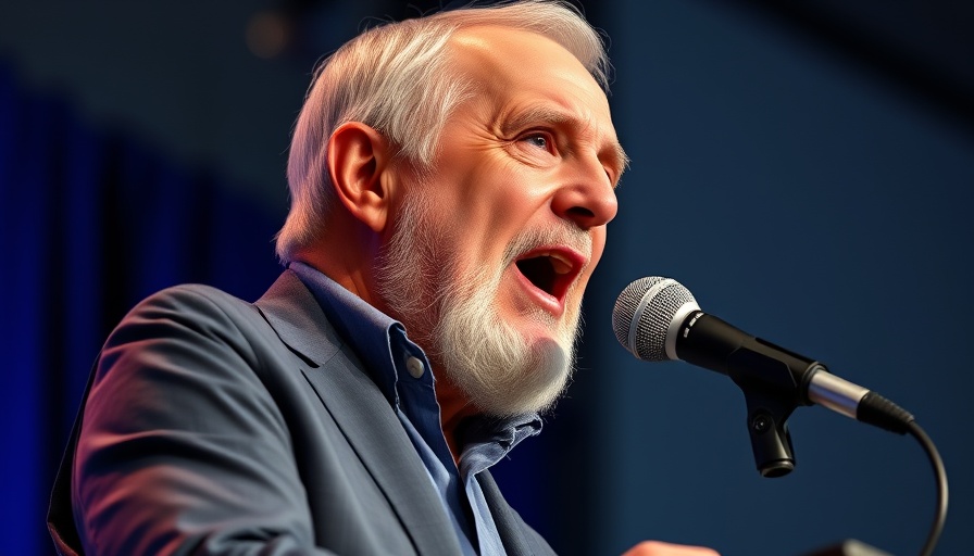 Elderly man speaking passionately on stage, Healing and Miracles in Faith.