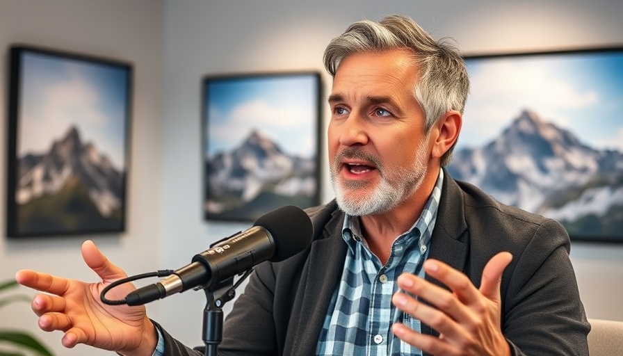 Mature male hosting a podcast in a studio setting.