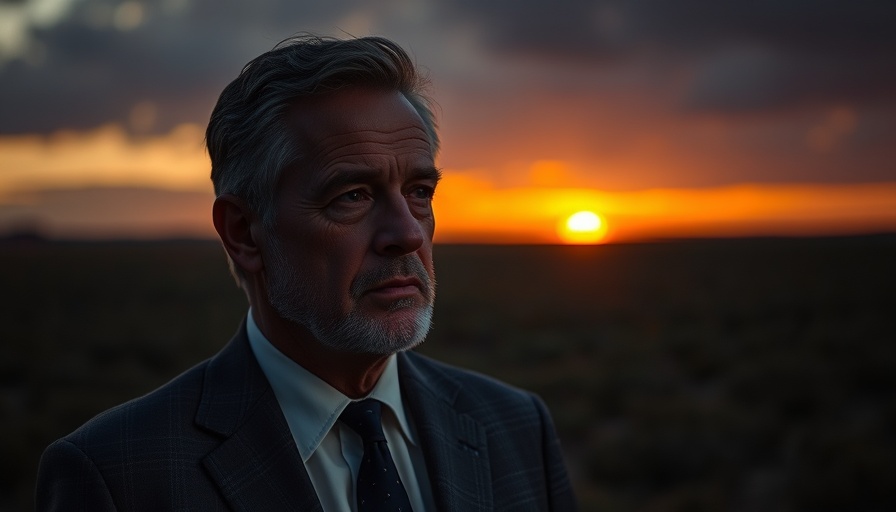 Contemplative man with text 'REWARD in REACH' over a sunset field.