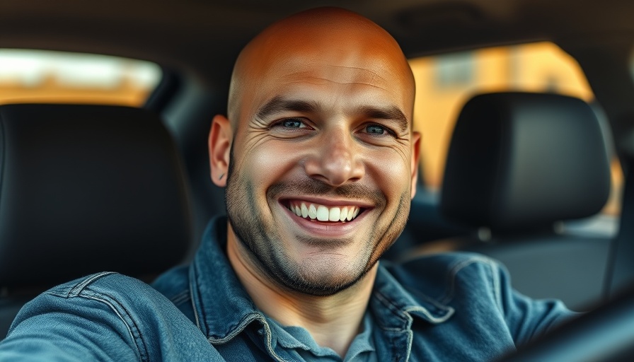 Smiling man in a denim jacket inside a car, JosephZ