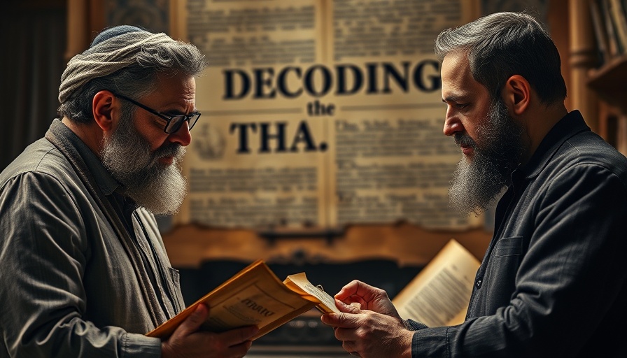 Experts discussing Ancient Laws and the Torah with scrolls background.