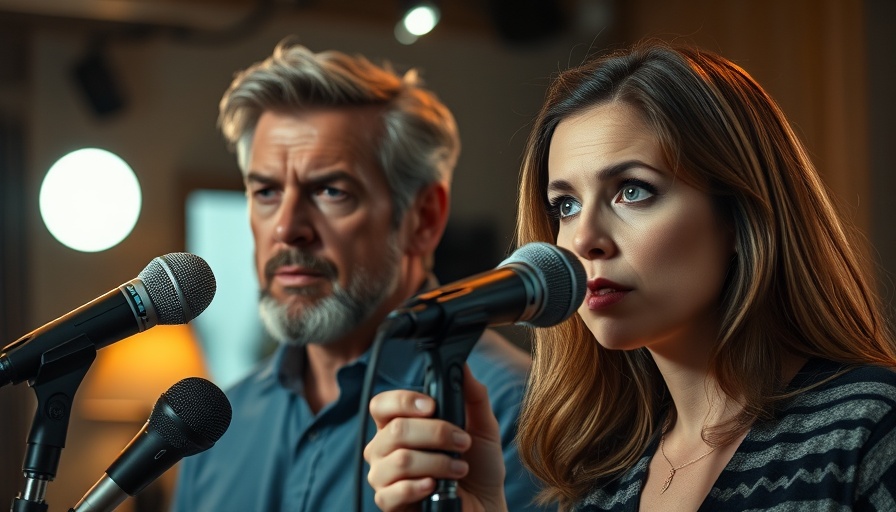 Serious discussions between a man and woman in a professional studio.