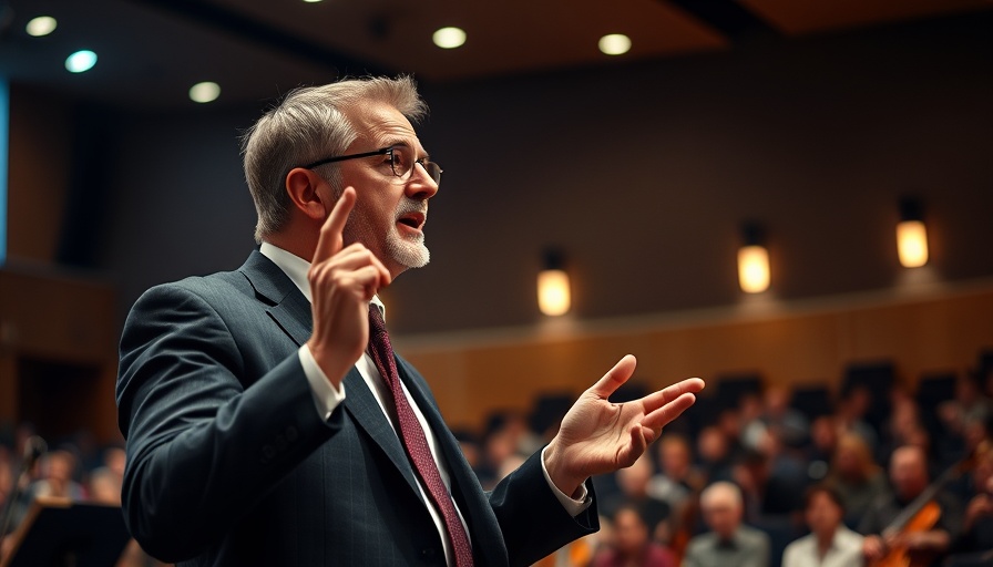 Passionate speaker in auditorium, battle the unseen.