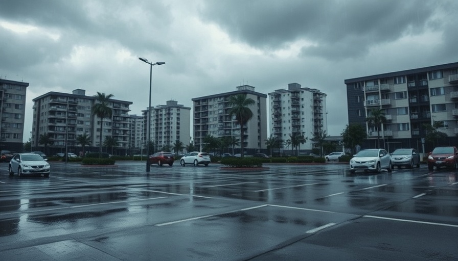 Overcast cityscape anticipating rain, ready for the rapture theme.