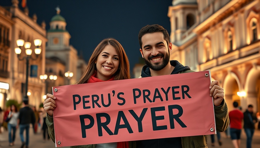 Peru’s Prayer Protest banner with smiling man and woman.