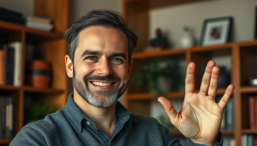 Man smiling and waving in a warm setting, the power of prayer.