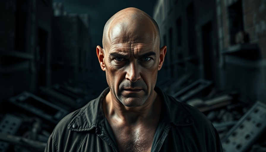Serious man in ruins emphasizing prophetic role in spiritual warfare.