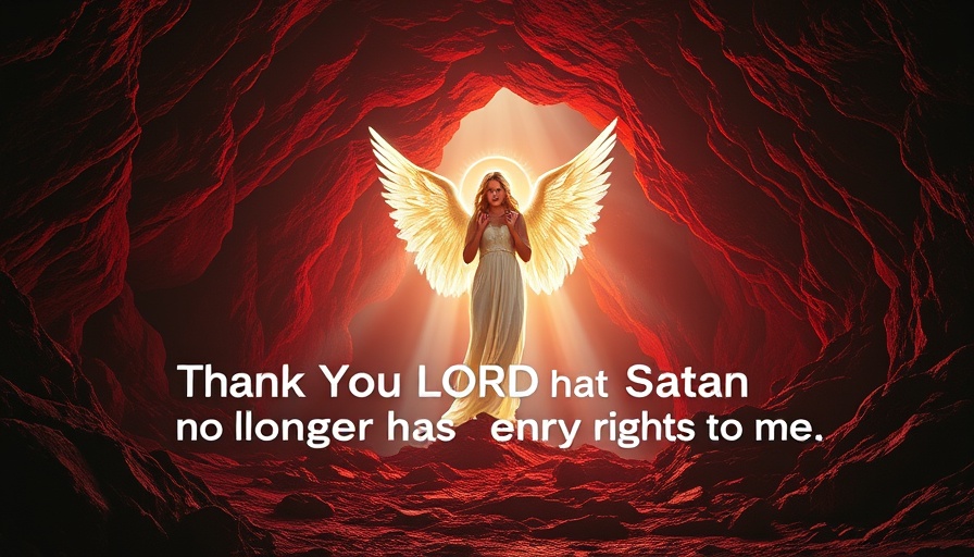 Vivid illustration of angel in cave entrance with inspirational text, JosephZ.