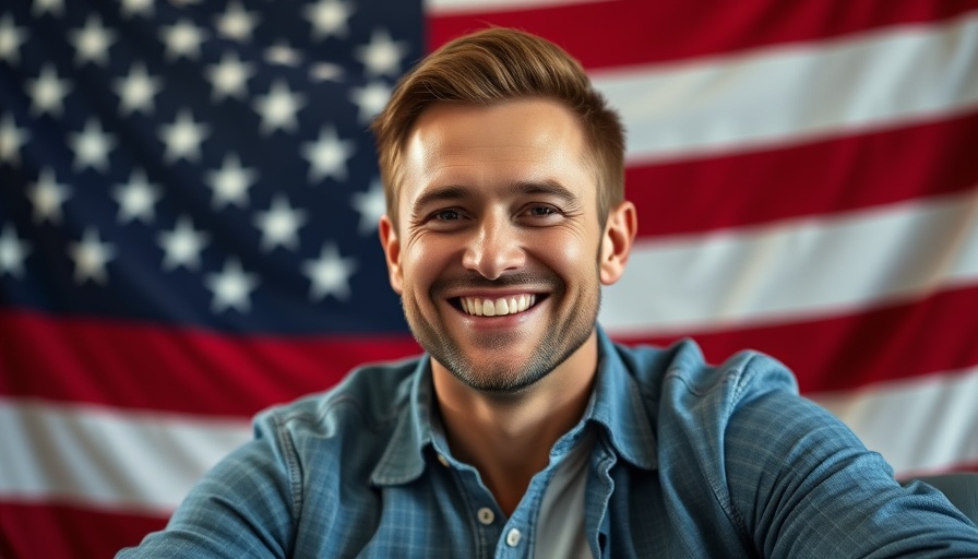 Patriotic portrait honoring heroes with American flag backdrop for Memorial Day.