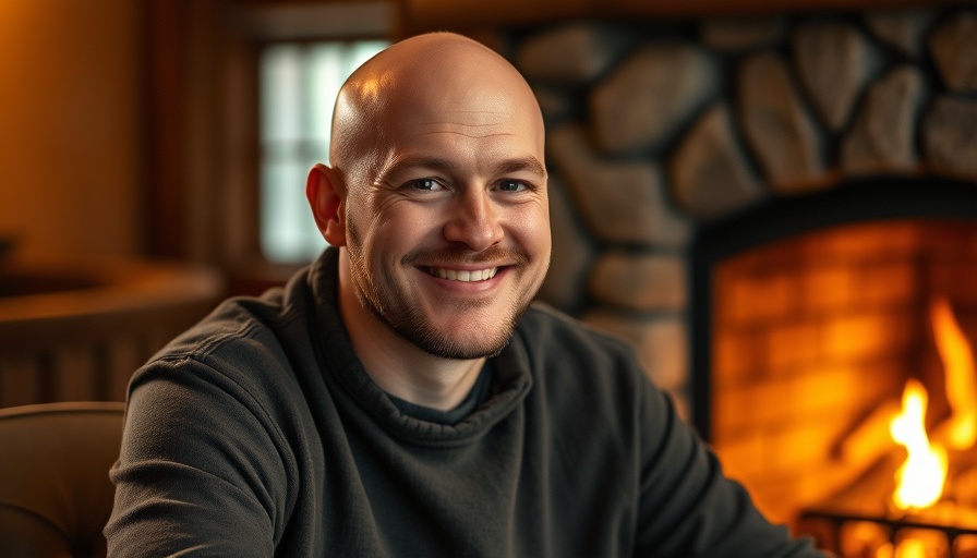 True Intercession: Bald man smiling warmly by a cozy fireplace.