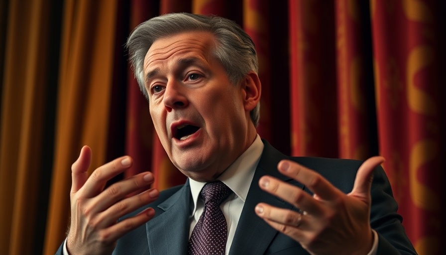 Middle-aged man passionately speaking in cinematic photo.