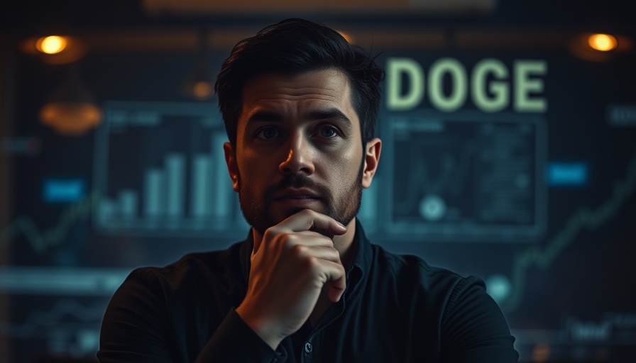 Man pondering financial decisions with DOGE Betrayal text.