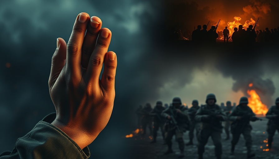 Intercession over the Nations dramatic collage with praying hands and soldiers