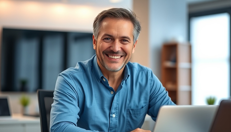 Smiling middle-aged man in blue shirt in professional setting