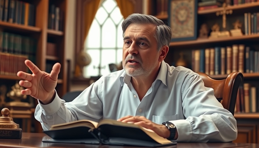 Rick Renner speaking passionately with a Bible at a desk.