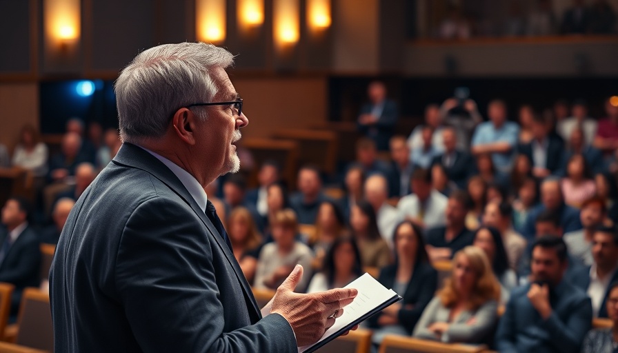 Speaker addressing audience discussing 'Does Obedience Unlock Supply?'