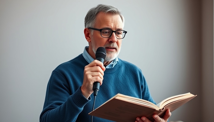 Middle-aged man in blue sweater speaking into microphone, Lance Wallnau.