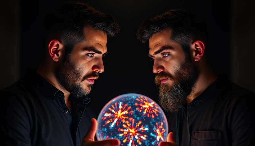 Portrait of two men with bright sphere, discussing lies, Understanding the Holy Spirit.
