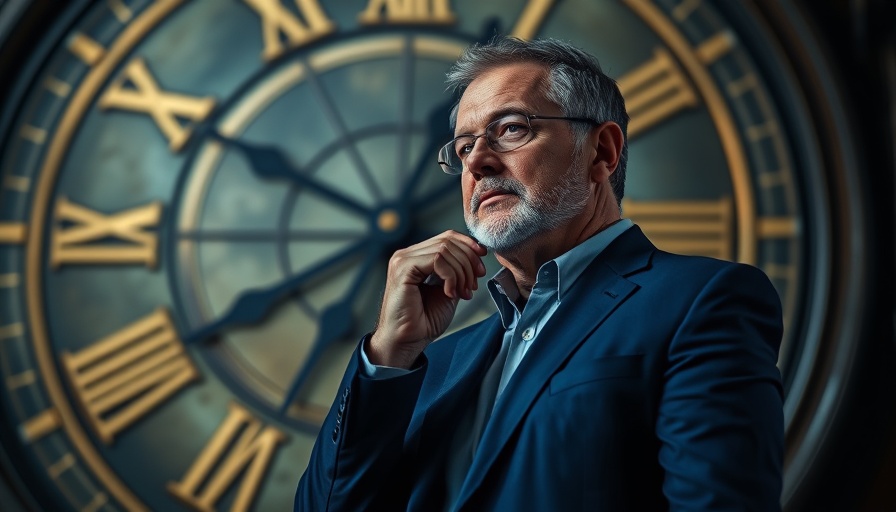 Lance Wallnau pondering time concept with clock background.