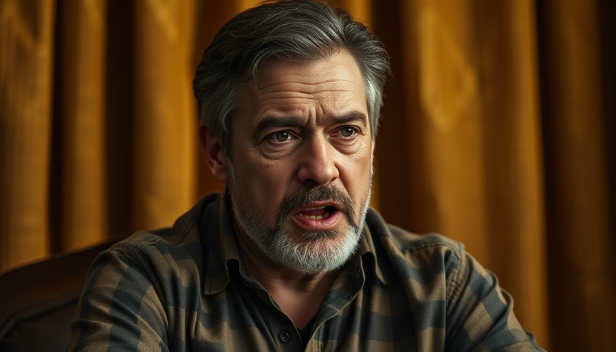 Middle-aged man speaking seriously, following the Holy Spirit.