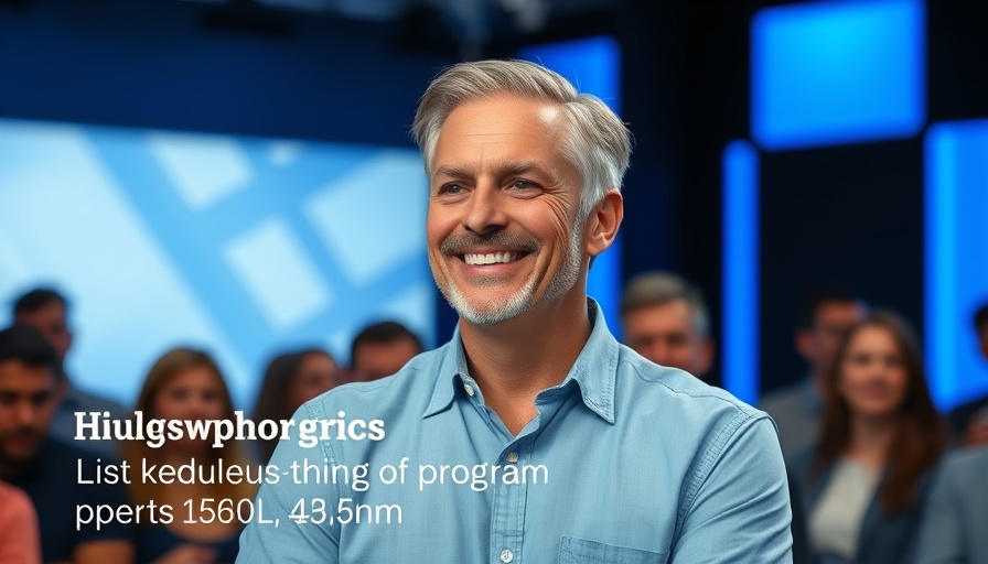 Middle-aged man in blue shirt discussing topic in studio.