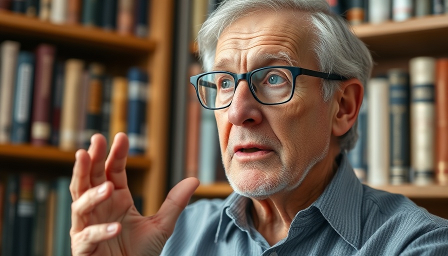 Older man speaking thoughtfully in a formal setting.