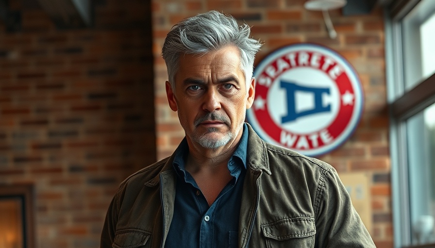 Mature man in urban setting, Havoc for Hire theme.