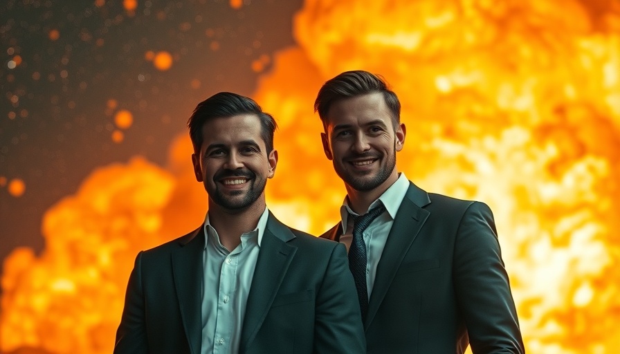 Joseph Z dynamic cosmic background with two men smiling.