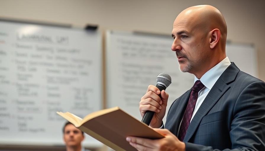 Man giving lecture on teachings with whiteboard notes.