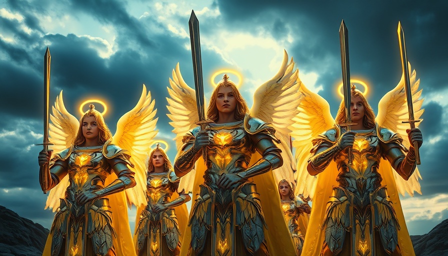Fierce and loyal angels depicted in dramatic scene, Angelic Loyalty to God.