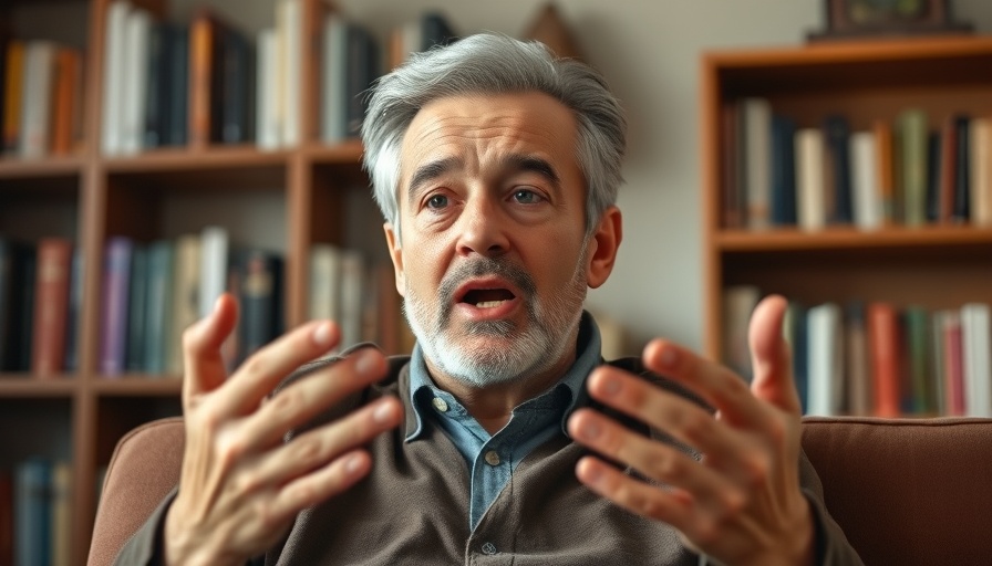 The Reward of Giving: expressive man passionately speaking indoors.