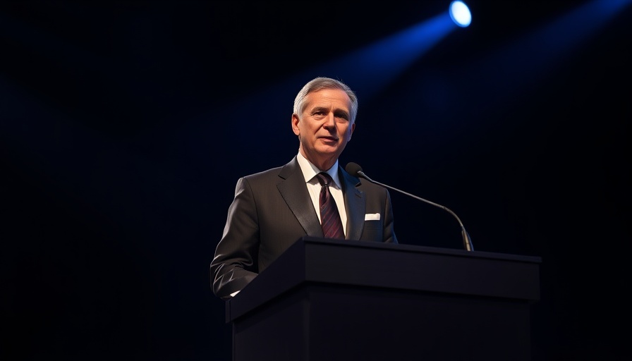 Lance Wallnau event featuring a formal speech under dramatic lighting.