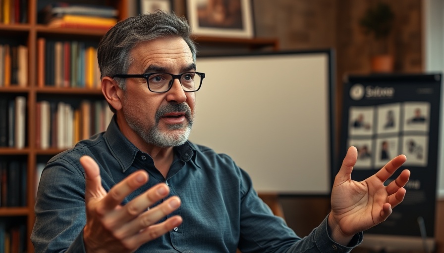 Middle-aged man gesturing during a TV show discussion