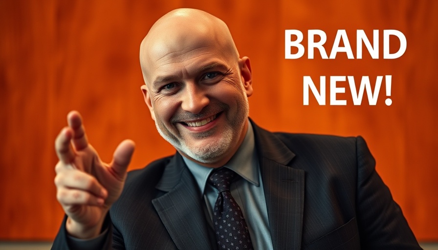 Middle-aged man promoting 'We Are Brand New!' with vibrant orange background.