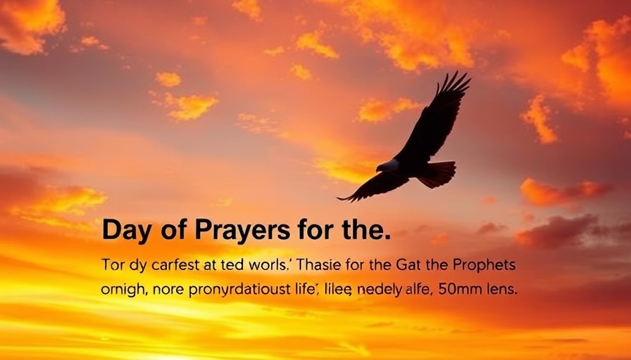 Day to Pray for the Prophets event announcement with sunset and eagle.
