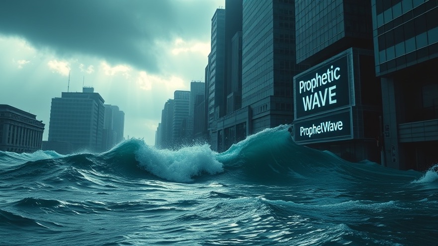 Dramatic city scene with a deep-blue wave symbolizing Alan Didio's miracles and healings.